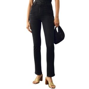 PAIGE Sarah Slim Straight Jeans in Black Willow Size 27